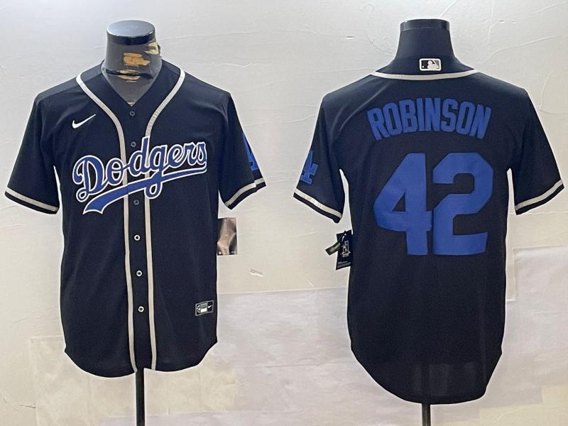 Men's Los Angeles Dodgers Jackie Robinson #42 Black Game Player Jersey1