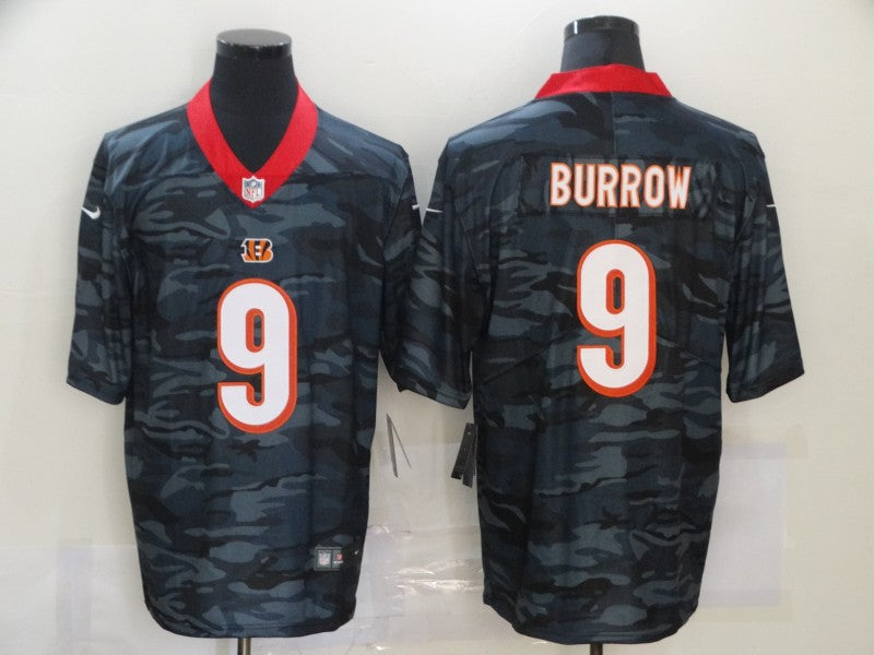 Men's Cincinnati Bengals Joe Burrow #9 Grey Camouflage Game Jersey1