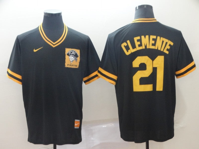 Men's Pittsburgh Pirates Roberto Clemente #21 Black Replica Game Jersey1