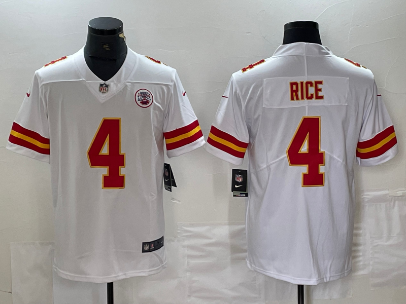 Men's Kansas City Chiefs Rashee Rice #4 White Game Jersey1