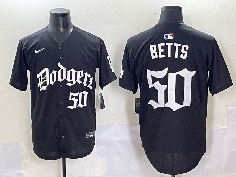 Men's Los Angeles Dodgers Mookie Betts #50 Black Alternate Player Jersey