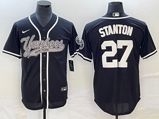 Men's New York Yankees Giancarlo Stanton #27 Black Player Jersey1 Joint Edition