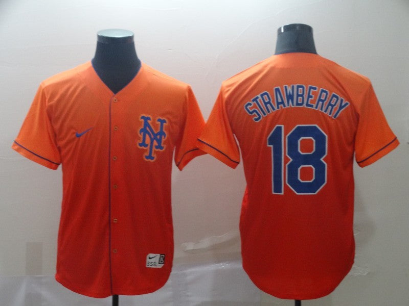 Men's New York Mets Darryl Strawberry #18 Orange Replica Baseball Jersey1