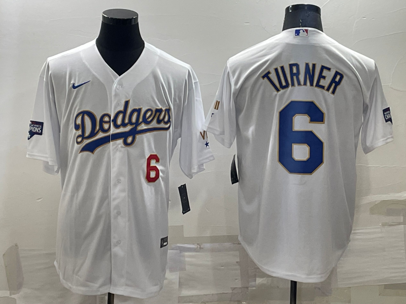 Men's Los Angeles Dodgers Trea Turner #6 White Replica Player Jersey1