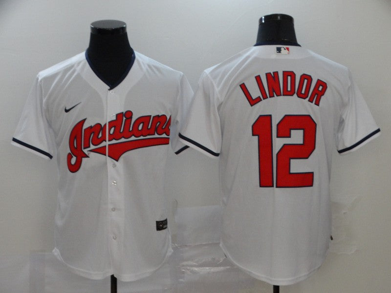 Men's Cleveland Guardians Francisco Lindor #12 White Replica Baseball Jersey1