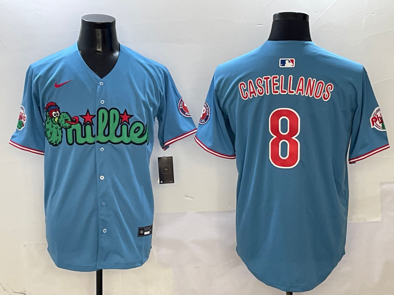 Men's Philadelphia Phillies Nick Castellanos #8 Blue Player Jersey1