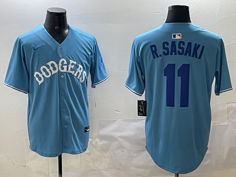 Men's Los Angeles Dodgers Roki Sasaki #11 Light Blue Replica Player Jersey1