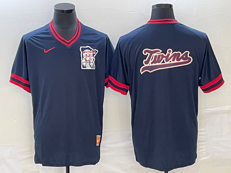 Men's Minnesota Twins Navy Replica Logo Jersey1
