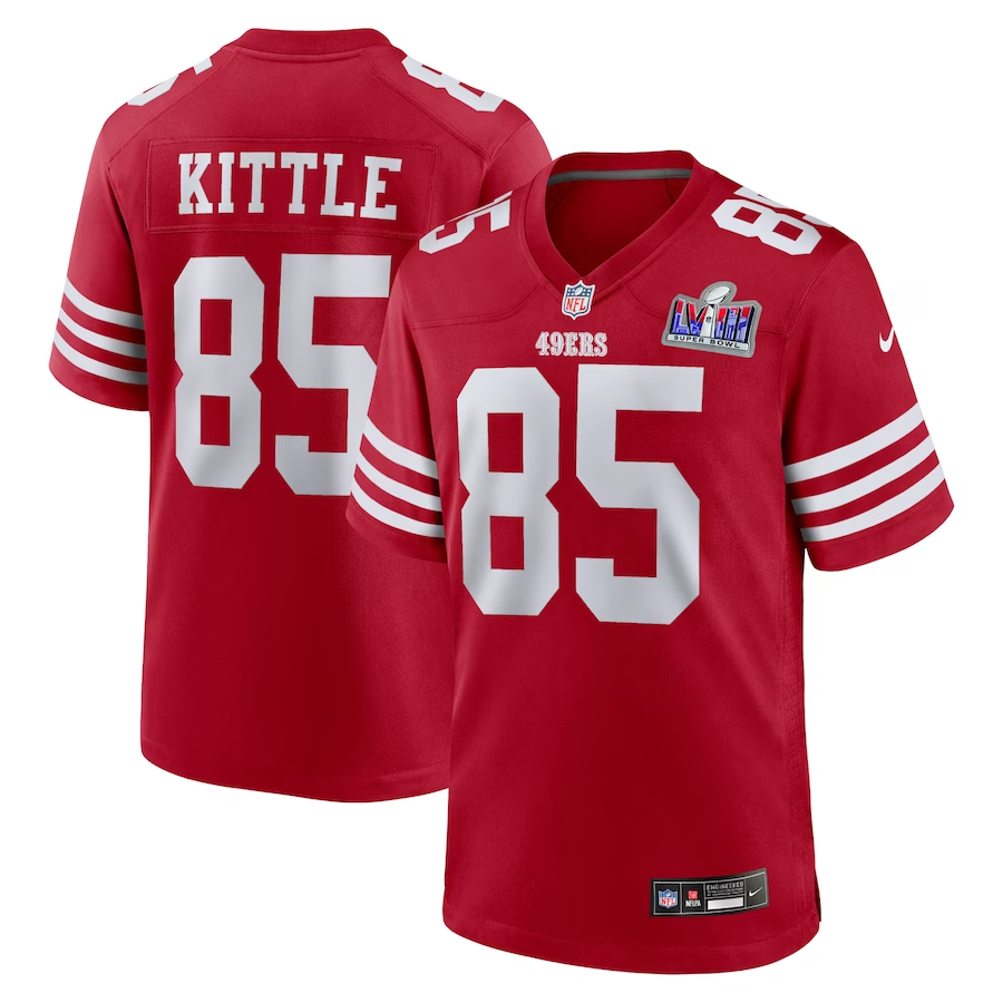 Men's San Francisco 49ers George Kittle #85 Scarlet Super Bowl LVIII Game Jersey1