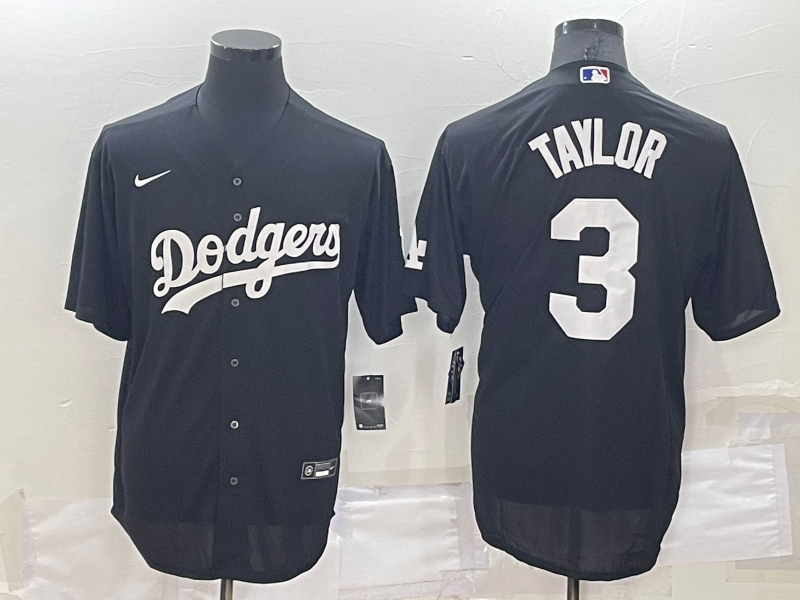 Men's Los Angeles Dodgers Chris Taylor #3 Black Replica Baseball Jersey1