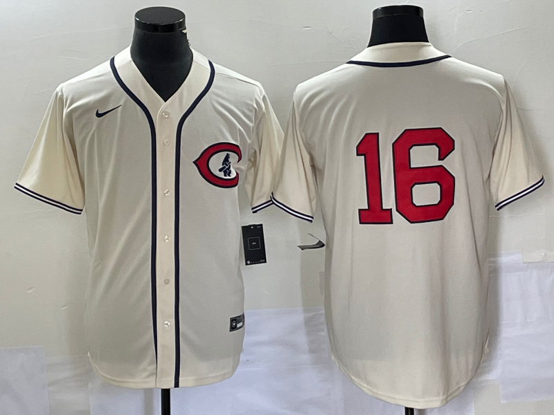 Men's Chicago Cubs Patrick Wisdom #16 Cream Player Name Jersey1