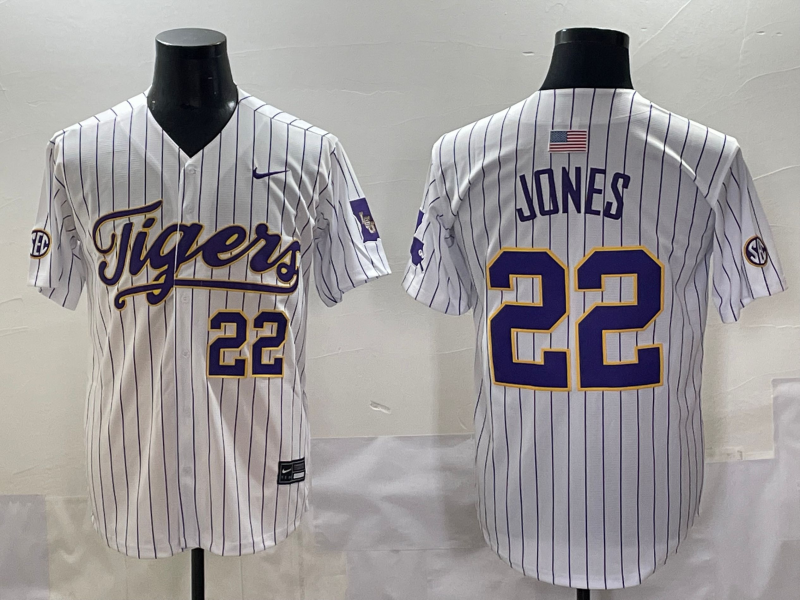 Men's LSU Tigers Jared Jones #22 White Replica Player Jersey