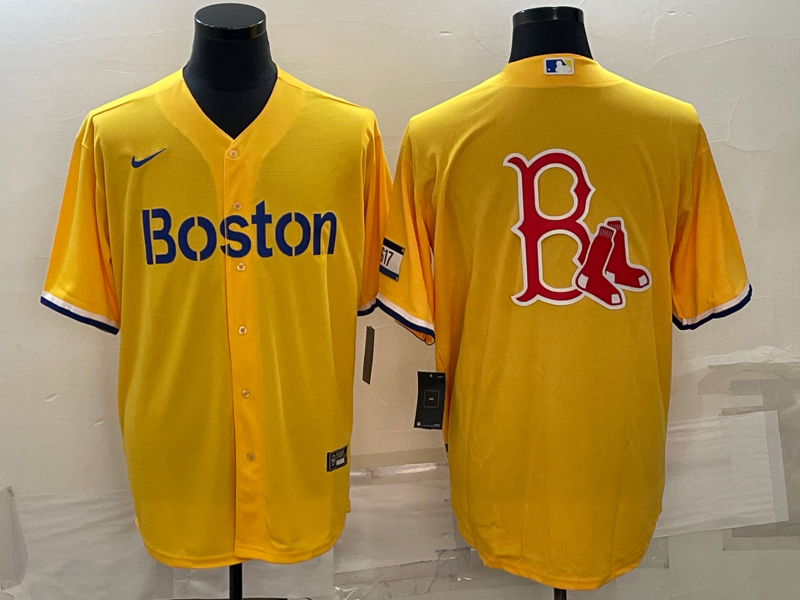 Men's Boston Red Sox Yellow Alternate Replica Player Jersey1