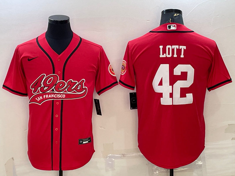 Men's San Francisco 49ers Ronnie Lott #42 Red Game Jersey1 Joint Edition
