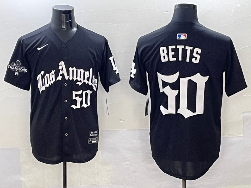 Men's Los Angeles Dodgers Mookie Betts #50 Black Player Game Jersey