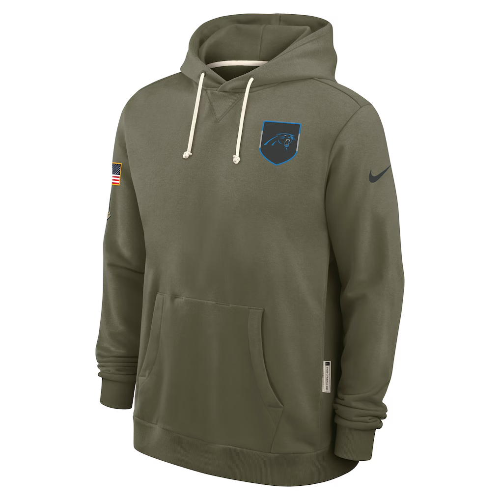 Men's Carolina Panthers Nike Olive 2025 Salute to Service Sideline Standard Issue Dri-FIT Hoodie