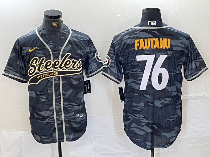 Men's Pittsburgh Steelers Troy Fautanu #76 Grey Camouflage Game Jersey1