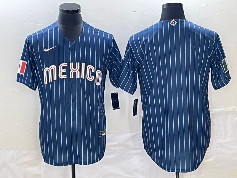Men's 2023 World Baseball Classic Mexico Navy Blank Jersey1