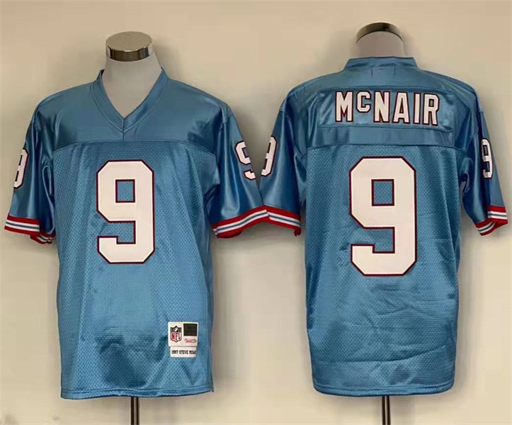Men's Tennessee Oilers Steve McNair #9 Light Blue Legacy Replica Jersey1