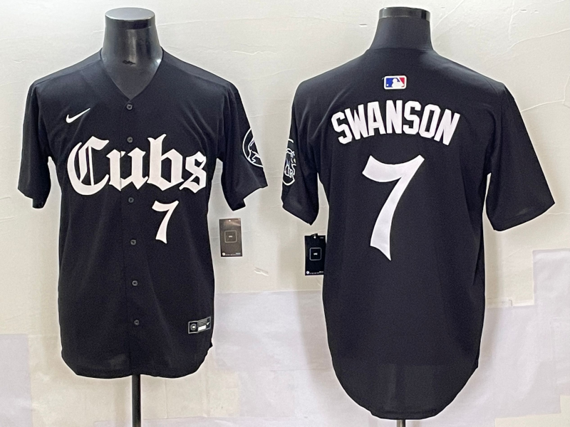 Men's Chicago Cubs Dansby Swanson #7 Black Replica Player Jersey