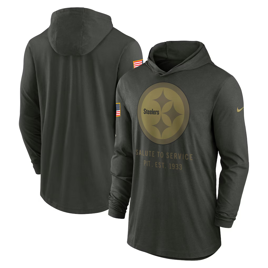 Men's Pittsburgh Steelers Nike Forest Green 2025 Salute to Service Sideline Dri-FIT Lightweight Hooded Pullover