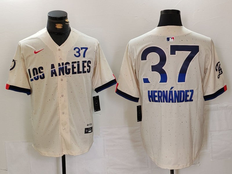 Men's Los Angeles Dodgers Teoscar Hernandez #37 Cream 2024 City Connect Limited Player Jersey1