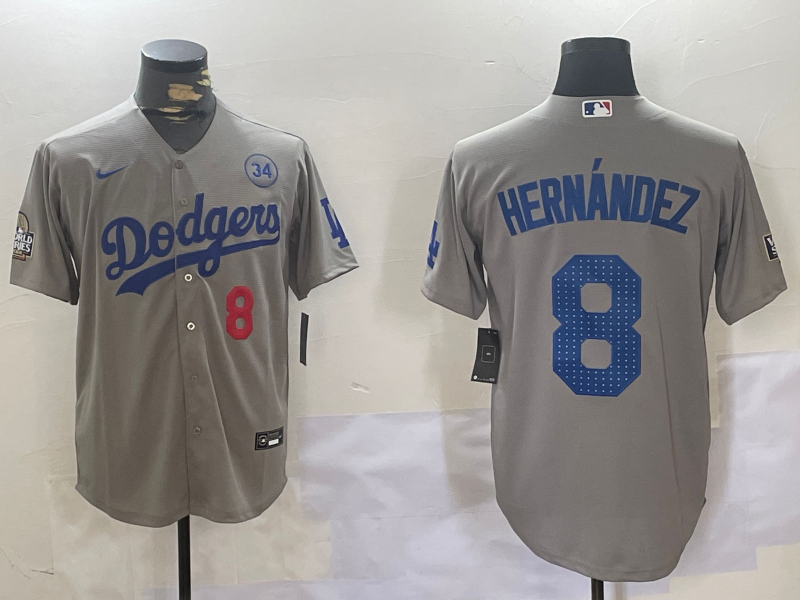 Men's Los Angeles Dodgers Enrique Hernandez #8 Gray Game Jersey1