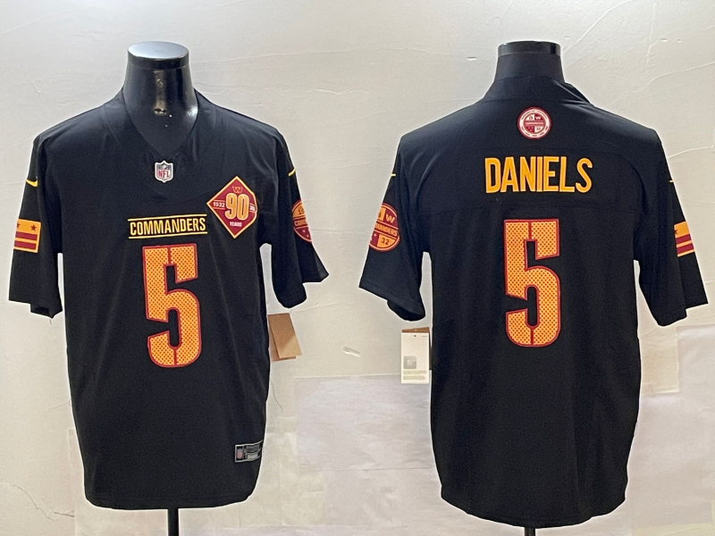 Men's Washington Commanders Jayden Daniels #5 Carbon Black Fashion Jersey1