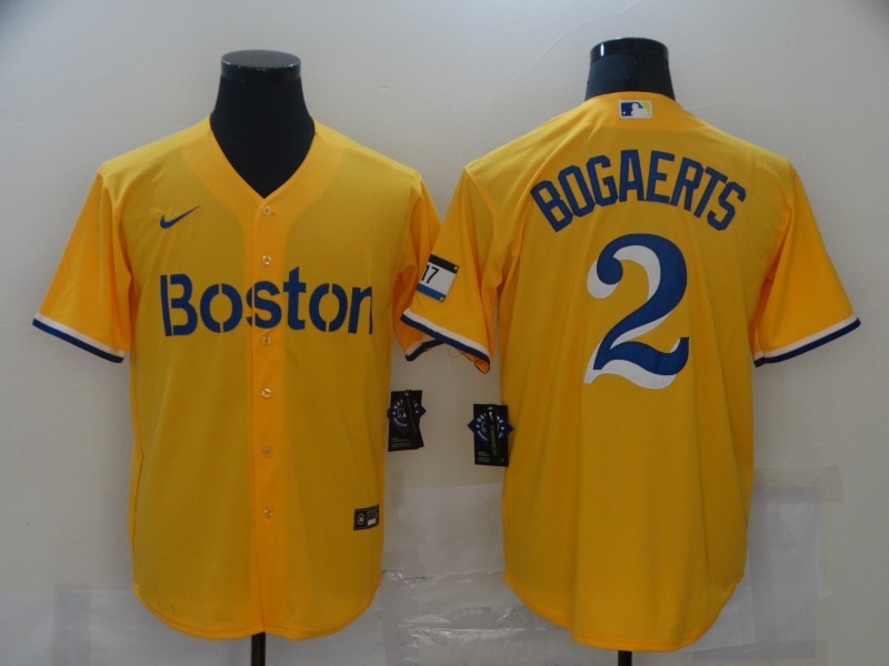 Men's Boston Red Sox Xander Bogaerts #2 Yellow Replica Baseball Jersey1