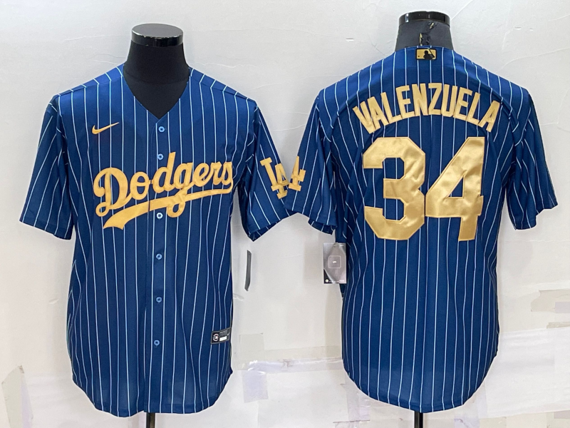 Men's Los Angeles Dodgers Fernando Valenzuela #34 Blue Replica Game Jersey1