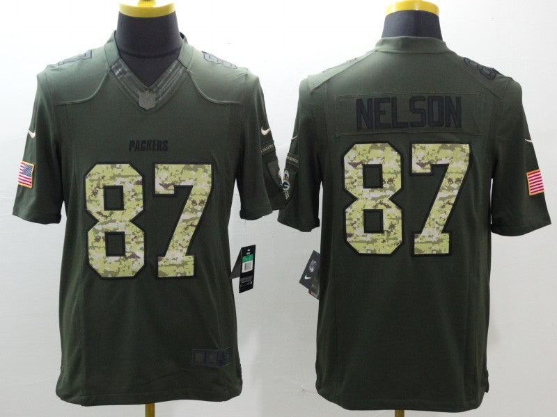 Men's Green Bay Packers Jordy Nelson #87 Army Green Game Jersey1