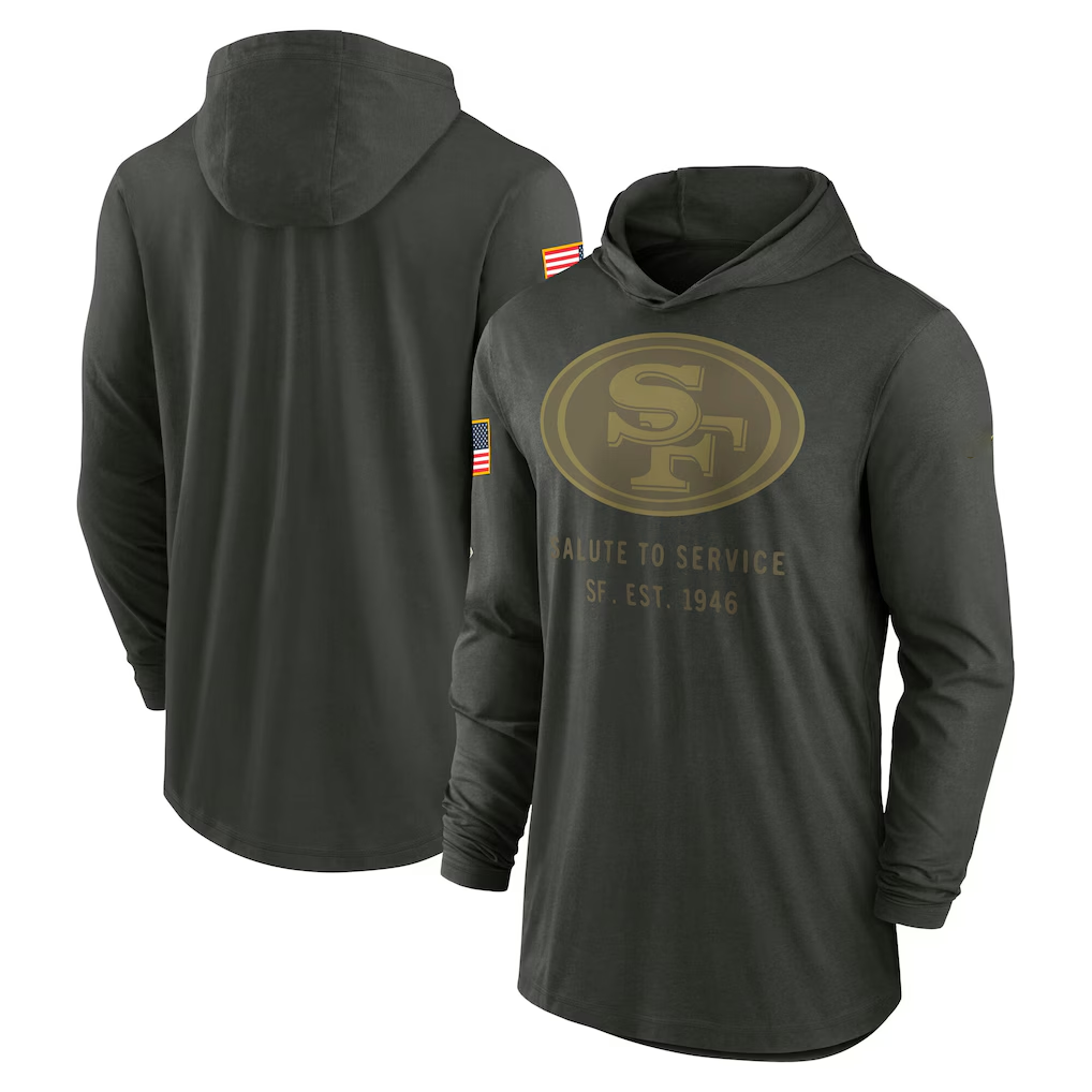 Men's San Francisco 49ers Forest Green 2025 Salute to Service Sideline Dri-FIT Lightweight Hooded Pullover