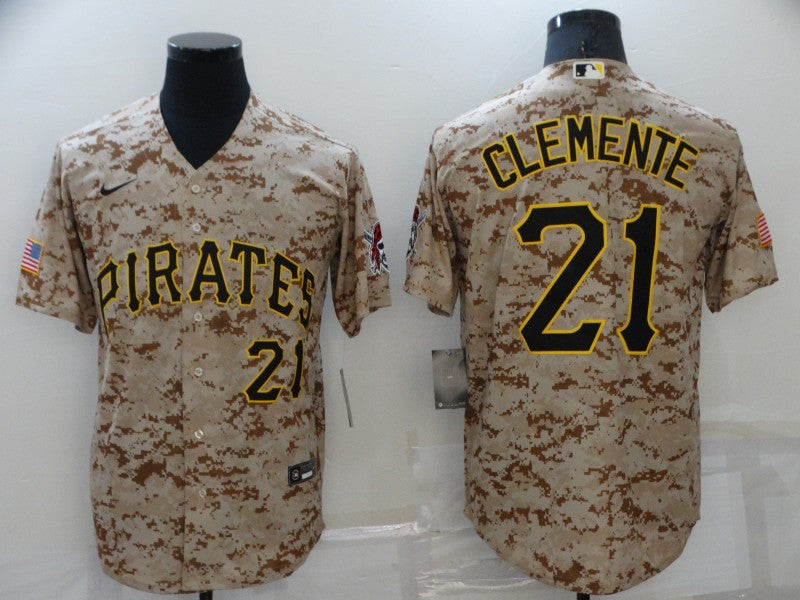 Men's Pittsburgh Pirates Roberto Clemente #21 Camouflage Game Jersey1
