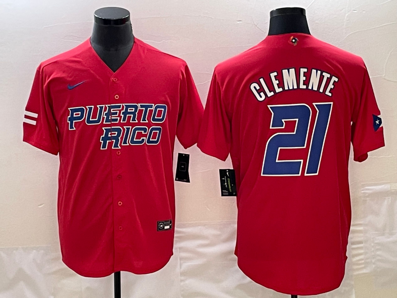 Men's 2023 World Baseball Classic #21 Roberto Clemente Puerto Rico Red Jersey1