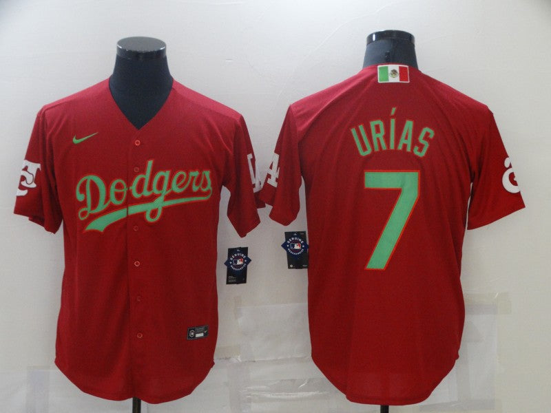 Men's Los Angeles Dodgers Julio Urias #7 Red Replica Baseball Jersey1