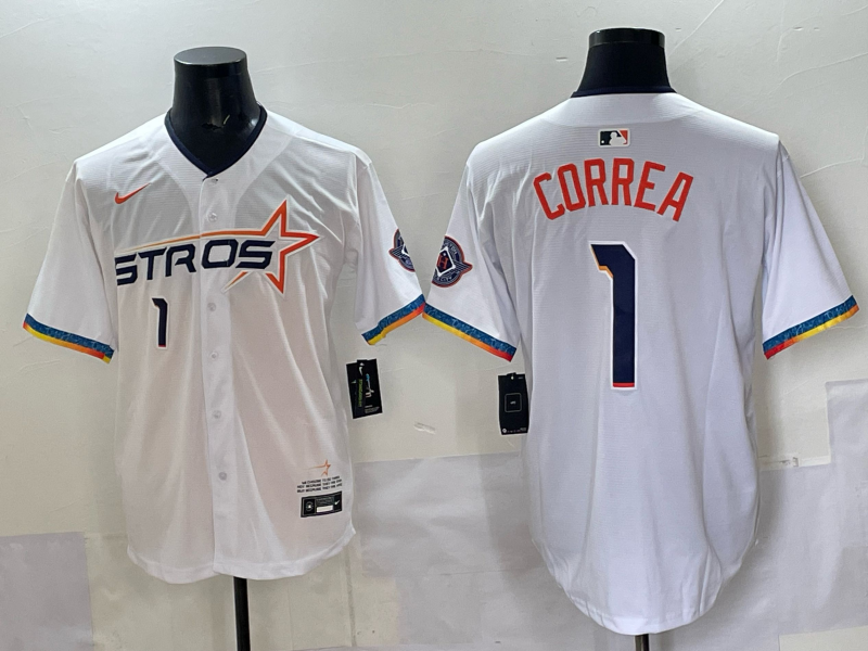 Men's Houston Astros Carlos Correa #1 White 2025 City Connect Limited Player Jersey