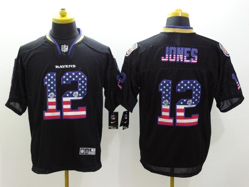 Men's Baltimore Ravens Jacoby Jones #12 Black Game Jersey1