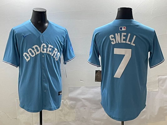 Men's Los Angeles Dodgers Blake Snell #7 Light Blue Limited Player Jersey1