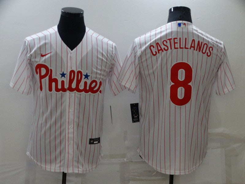 Men's Philadelphia Phillies Nick Castellanos #8 White Replica Baseball Jersey1