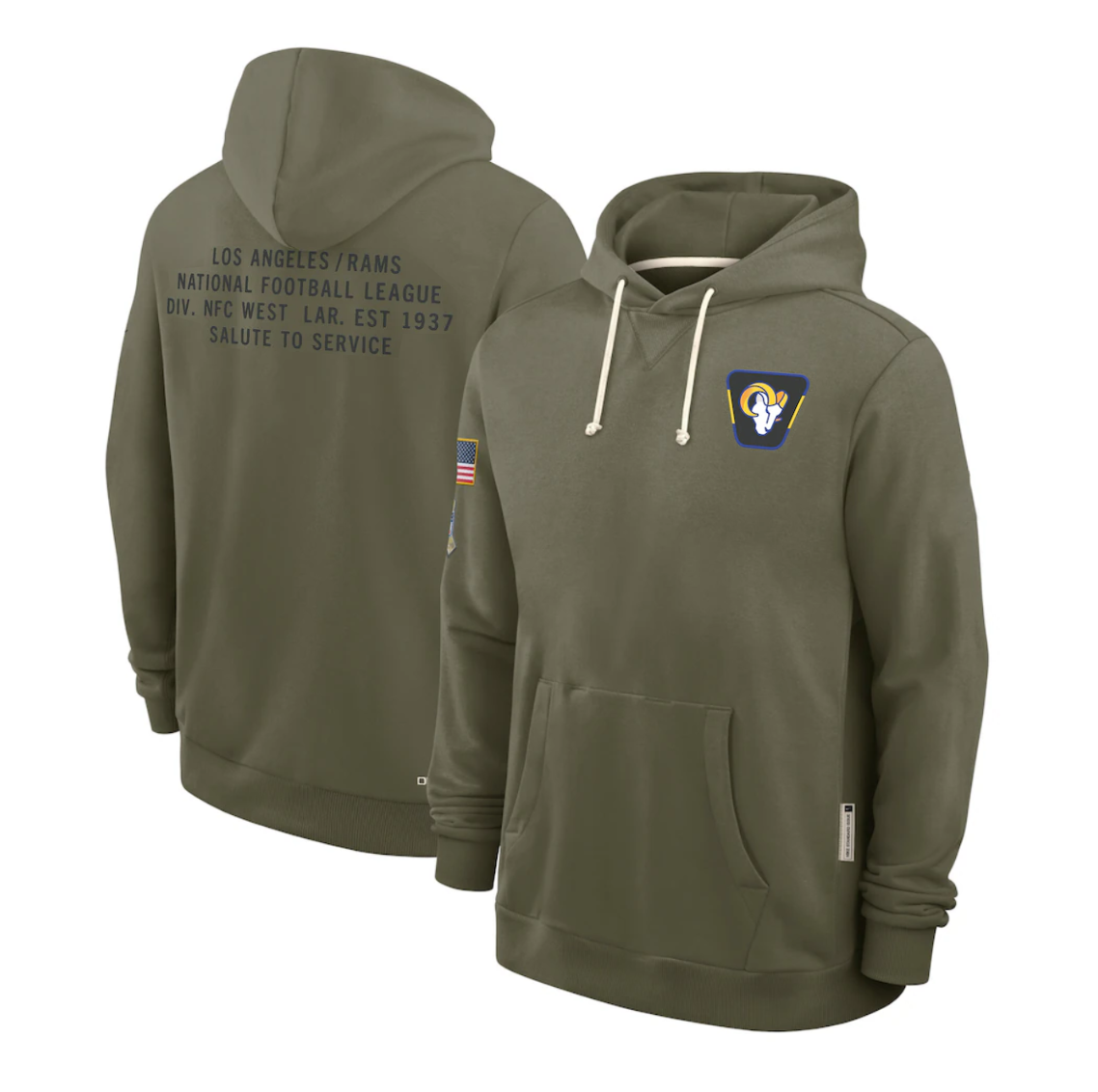 Men's Los Angeles Rams Olive 2025 Salute to Service Sideline Standard Issue Dri-FIT Hoodie