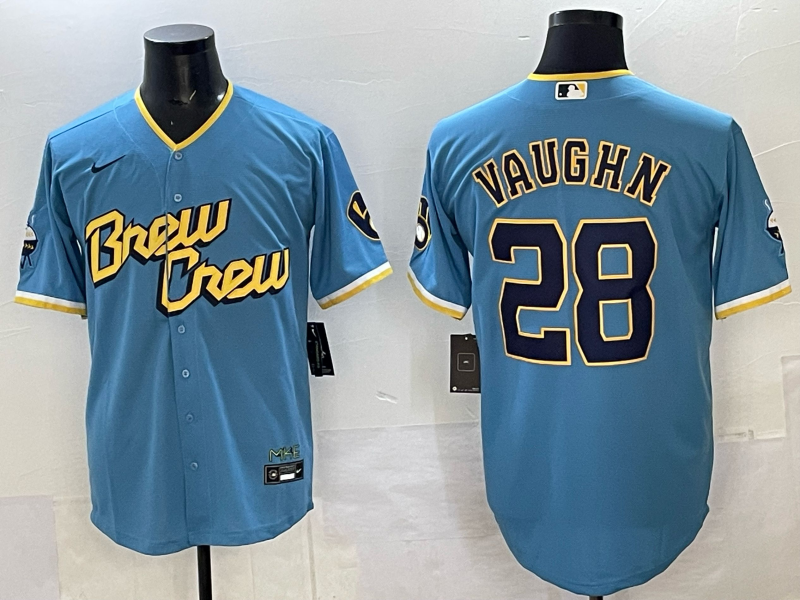 Men's Milwaukee Brewers Andrew Vaughn #28 Powder Blue City Connect Limited Player Jersey