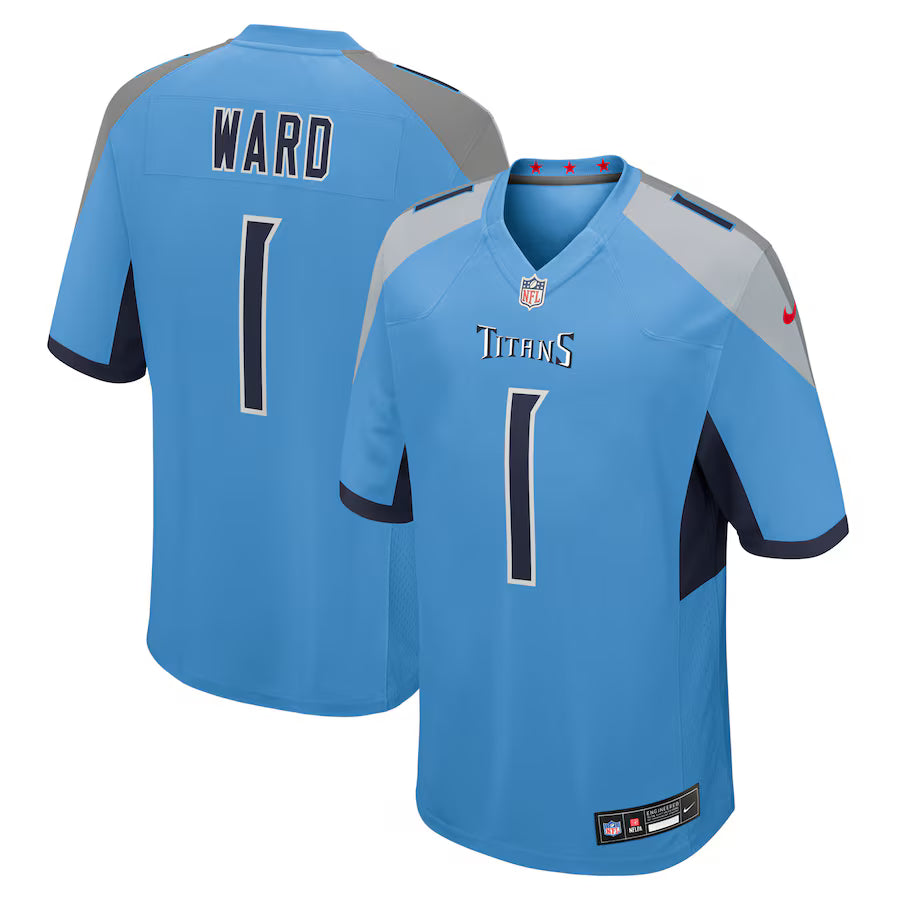 Cameron Ward Tennessee Titans 2025 NFL Draft First Round Pick Jersey - Light Blue