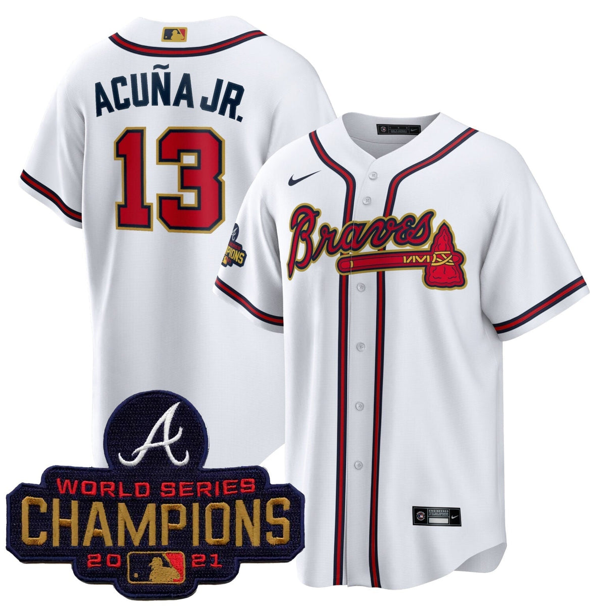 Ronald Acuna Jr Atlanta Braves 2021 World Series Patch Jersey – White
